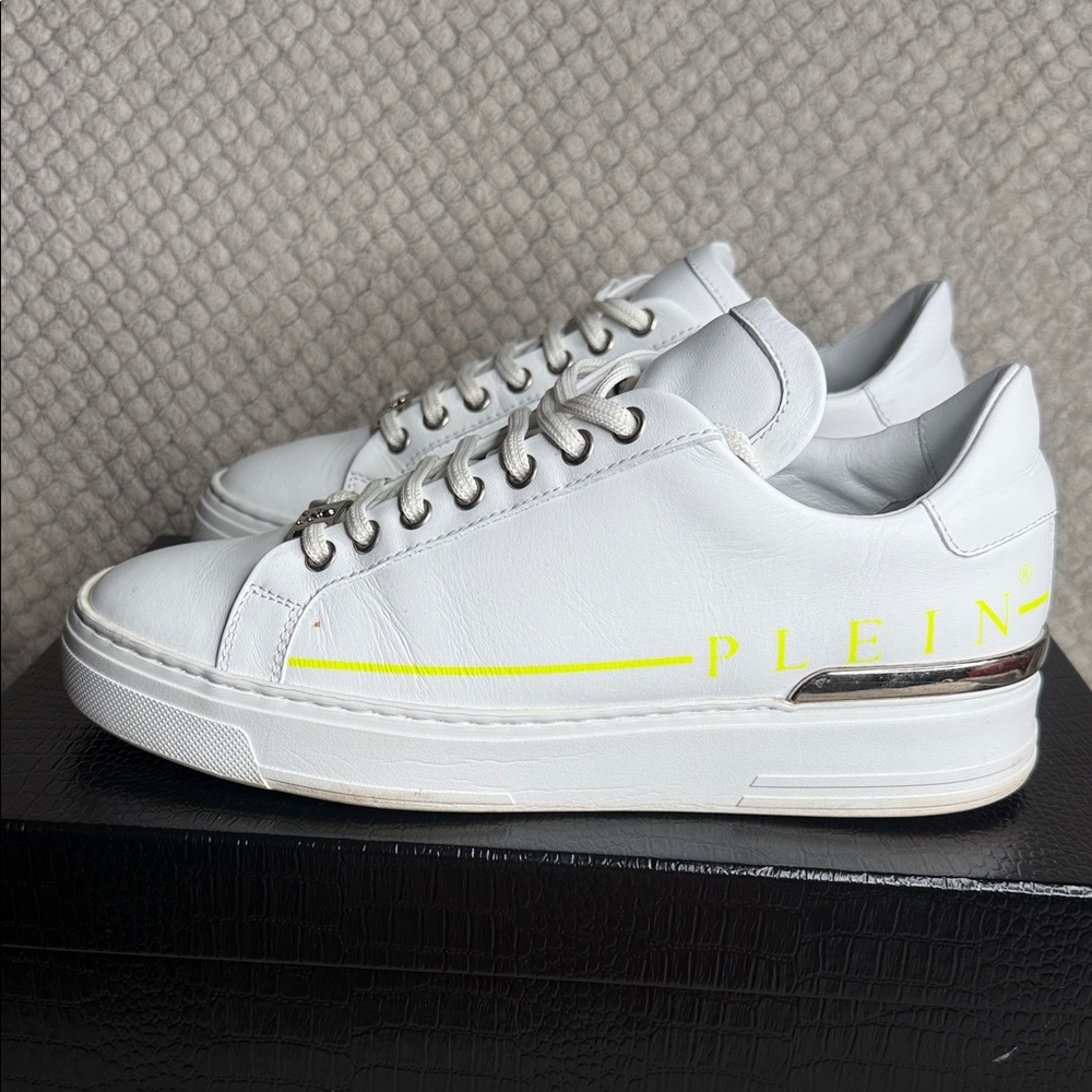 Philipp Plein White Sneakers with Neon Yellow Detail